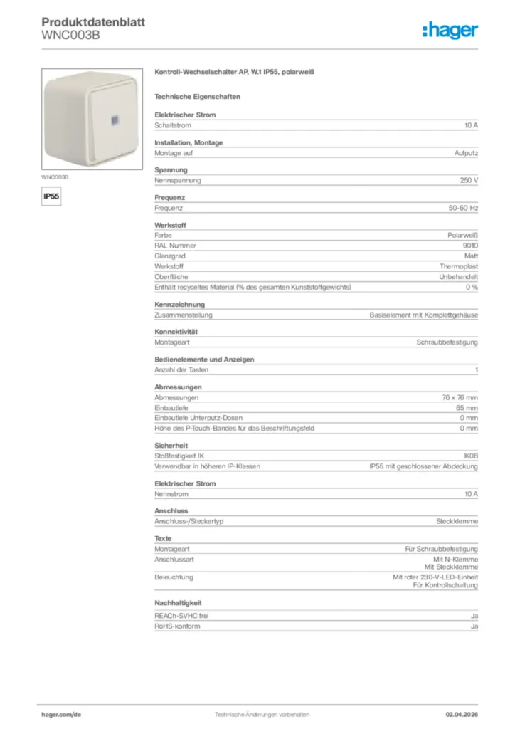 Bild Hager Produktdatenblatt WNC003B | Hager Deutschland