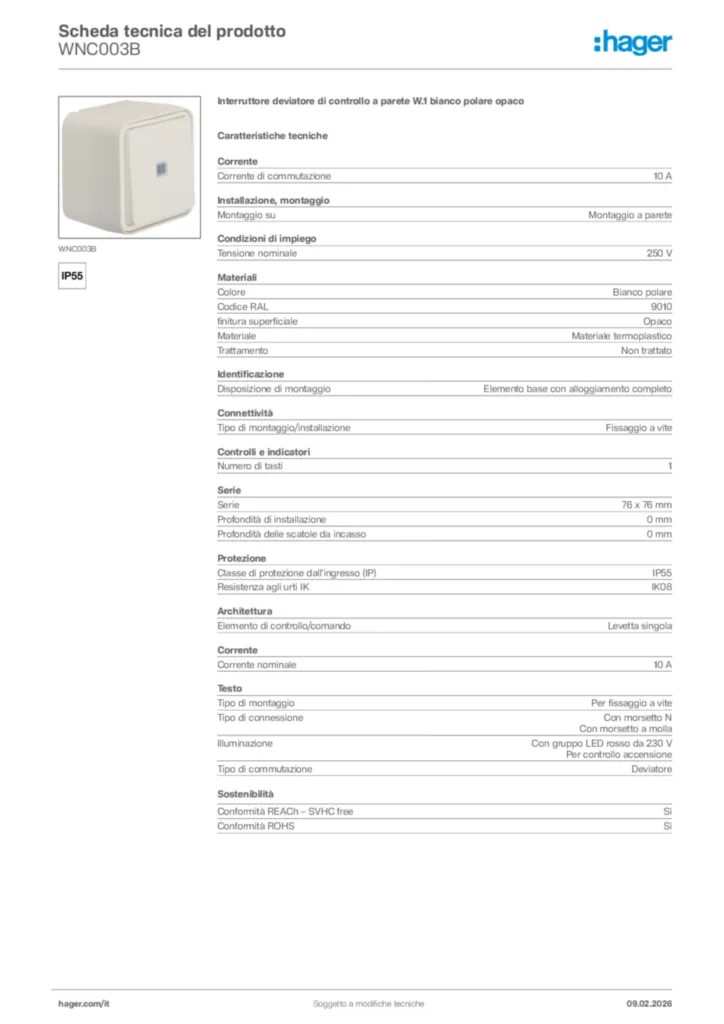 Immagine Hager Scheda tecnica del prodotto WNC003B | Hager Italia