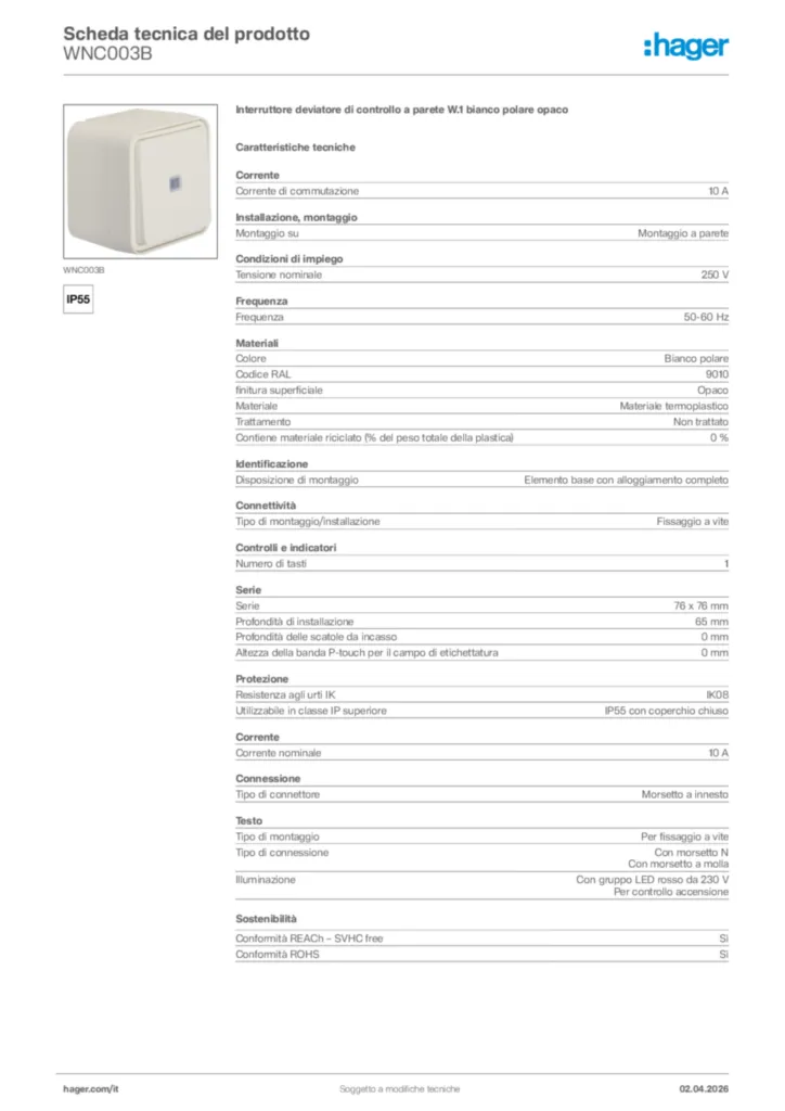 Immagine Hager Scheda tecnica del prodotto WNC003B | Hager Italia