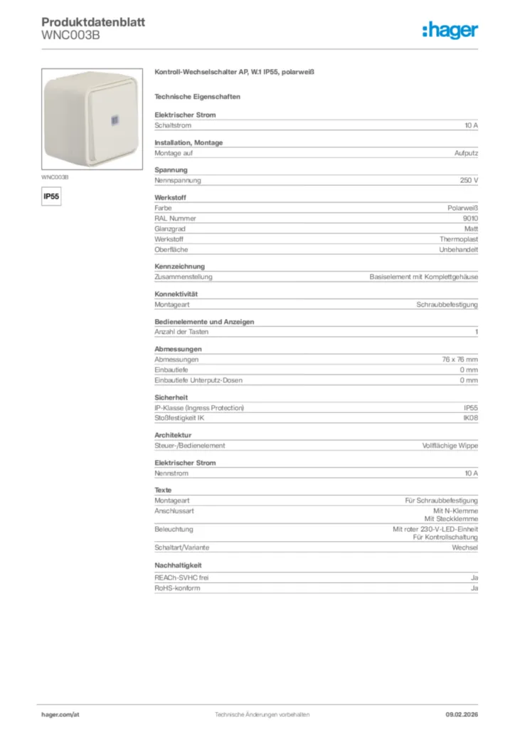 Bild Hager Produktdatenblatt WNC003B | Hager Deutschland