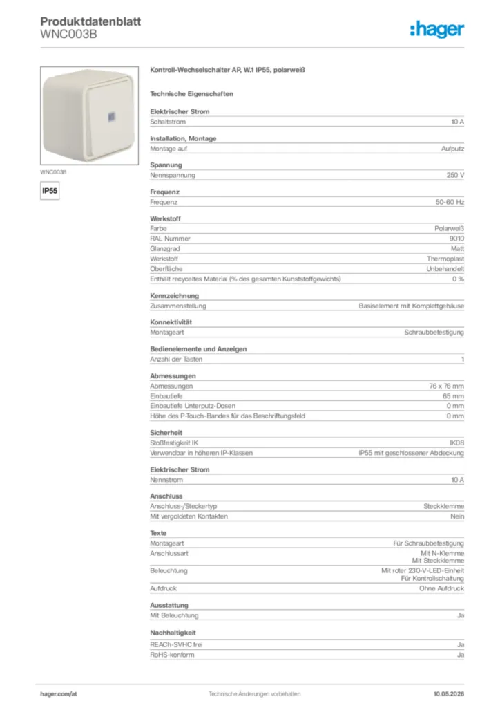 Bild Hager Produktdatenblatt WNC003B | Hager Deutschland