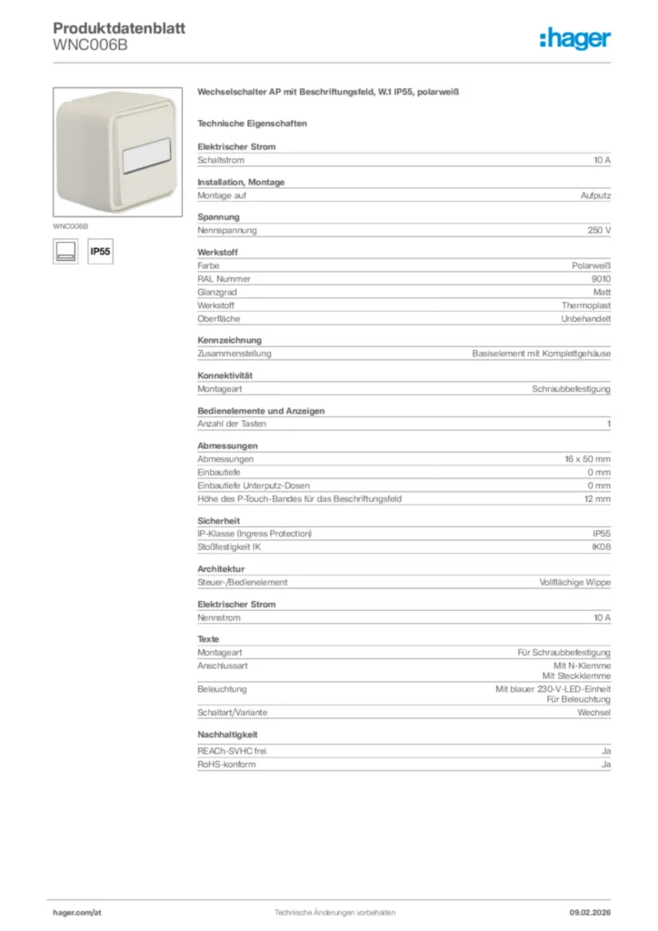 Bild Hager Produktdatenblatt WNC006B | Hager Deutschland