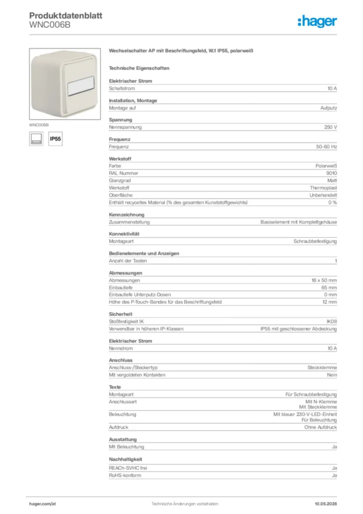 Bild Hager Produktdatenblatt WNC006B | Hager Deutschland