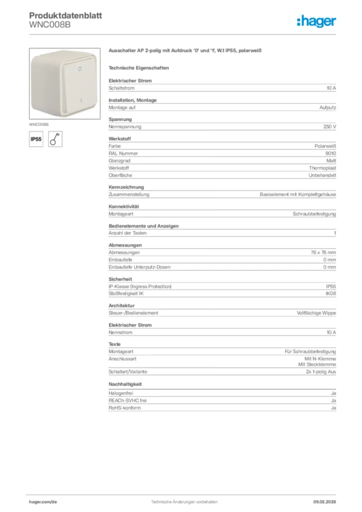 Bild Hager Produktdatenblatt WNC008B | Hager Deutschland