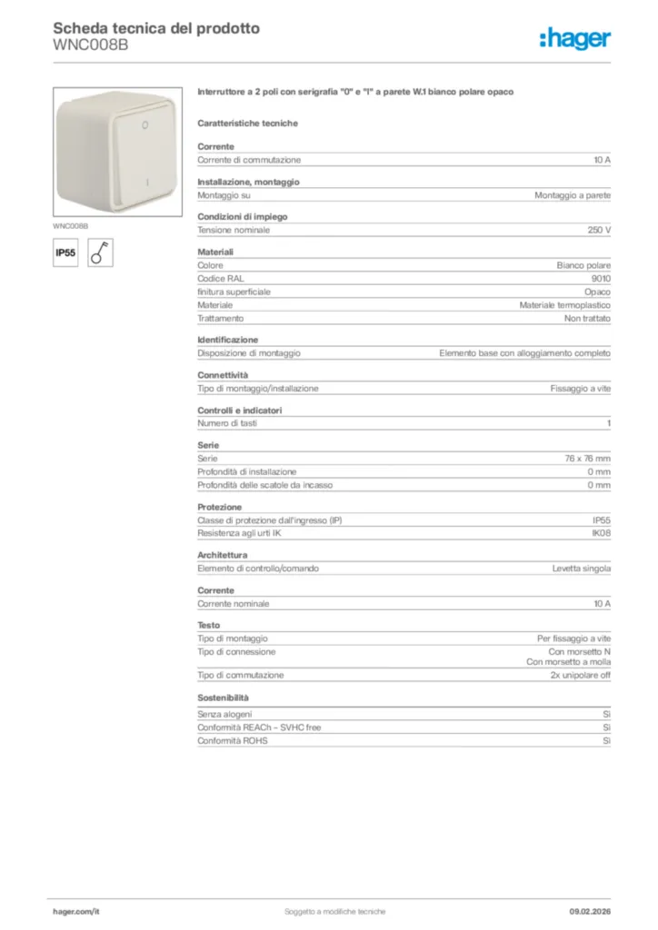 Immagine Hager Scheda tecnica del prodotto WNC008B | Hager Italia