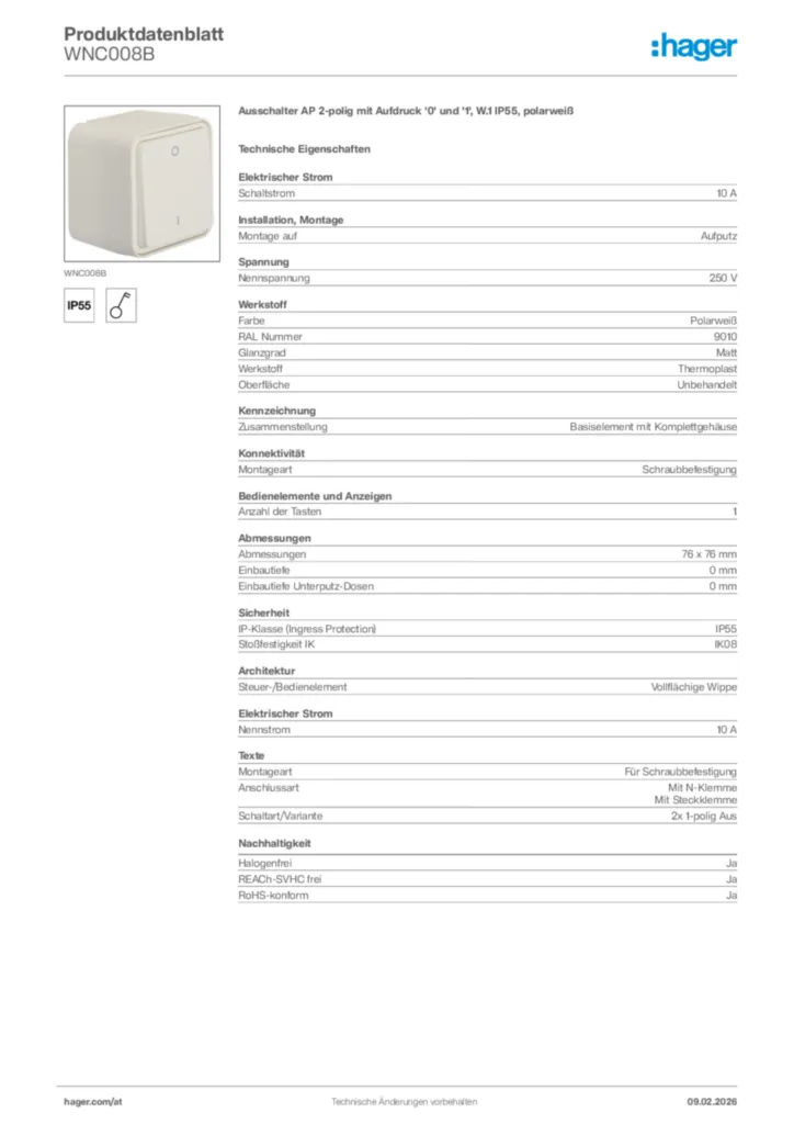 Bild Hager Produktdatenblatt WNC008B | Hager Deutschland