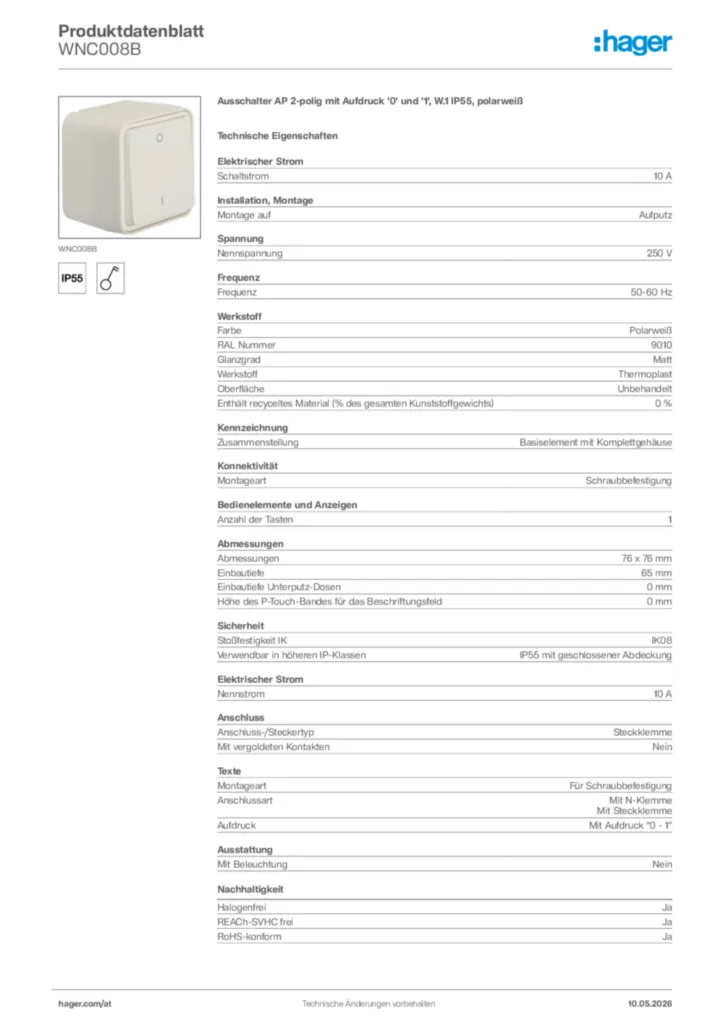 Bild Hager Produktdatenblatt WNC008B | Hager Deutschland