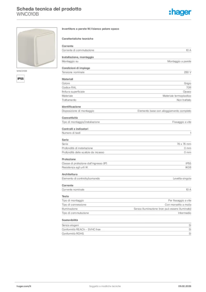 Immagine Hager Scheda tecnica del prodotto WNC010B | Hager Italia