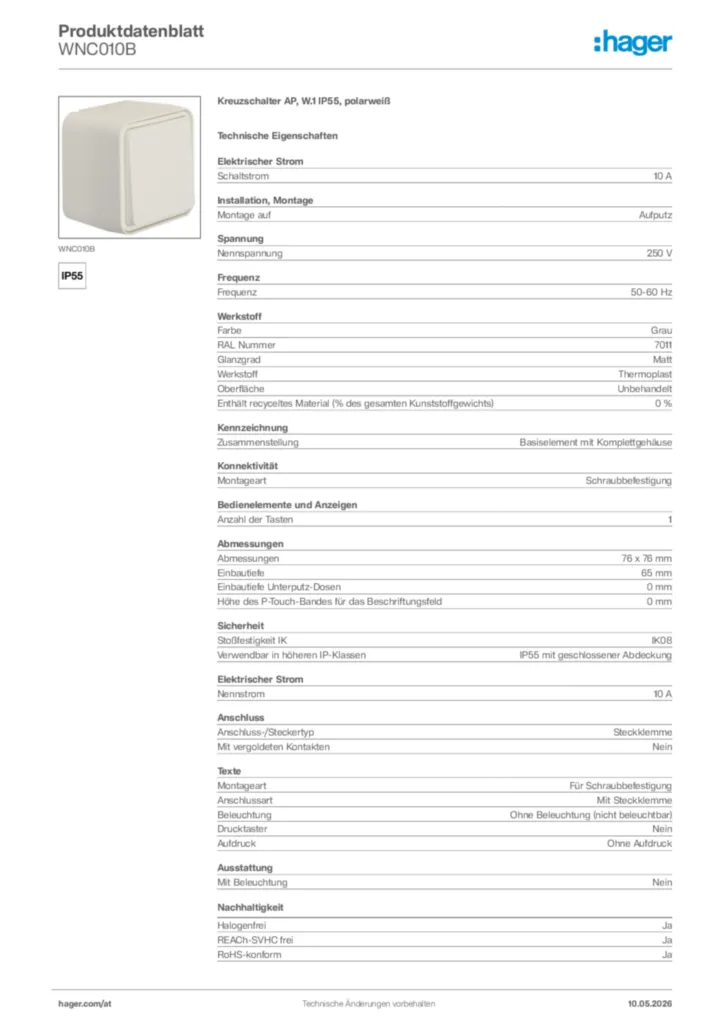 Bild Hager Produktdatenblatt WNC010B | Hager Deutschland