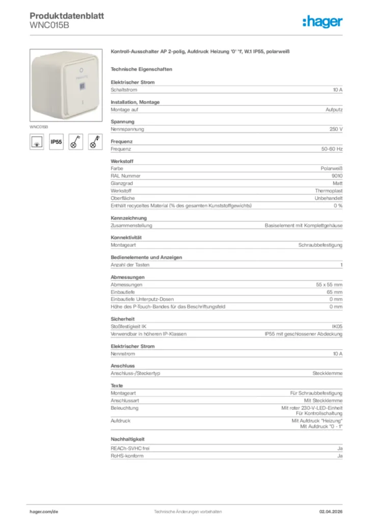 Bild Hager Produktdatenblatt WNC015B | Hager Deutschland