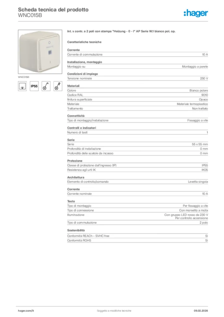 Immagine Hager Scheda tecnica del prodotto WNC015B | Hager Italia