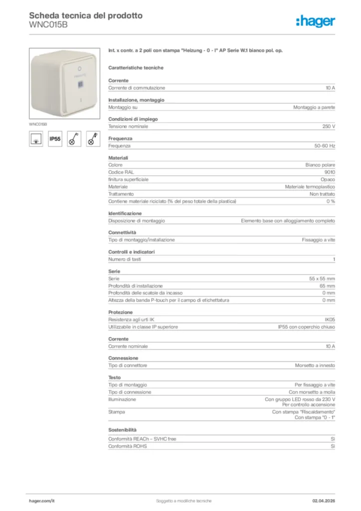 Immagine Hager Scheda tecnica del prodotto WNC015B | Hager Italia