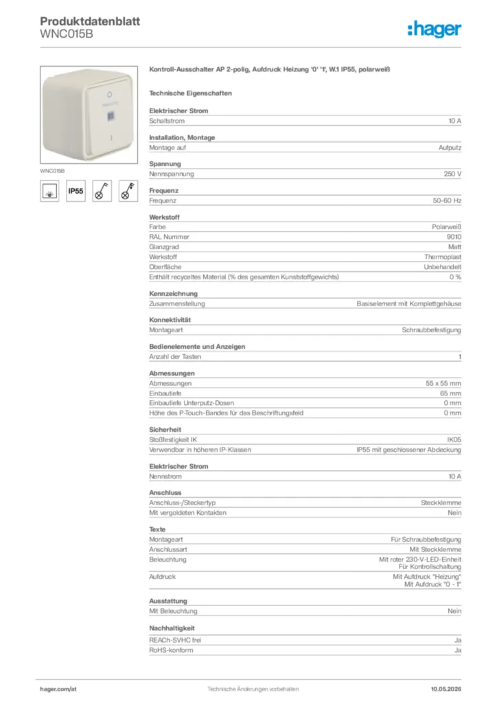 Bild Hager Produktdatenblatt WNC015B | Hager Deutschland