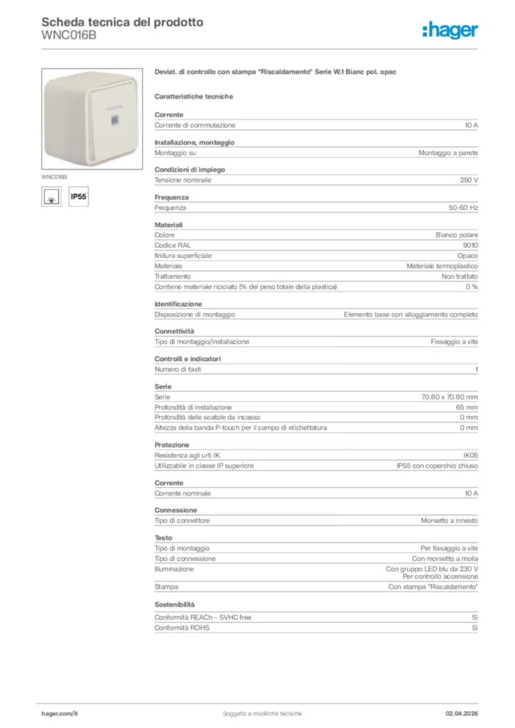 Immagine Hager Scheda tecnica del prodotto WNC016B | Hager Italia
