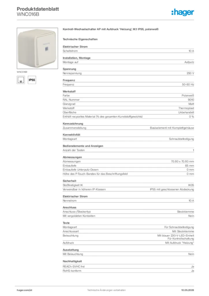 Bild Hager Produktdatenblatt WNC016B | Hager Deutschland