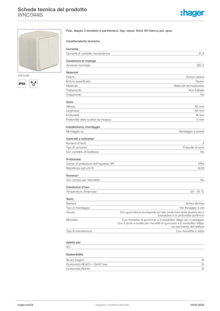 Immagine Hager Scheda tecnica del prodotto WNC044B | Hager Italia