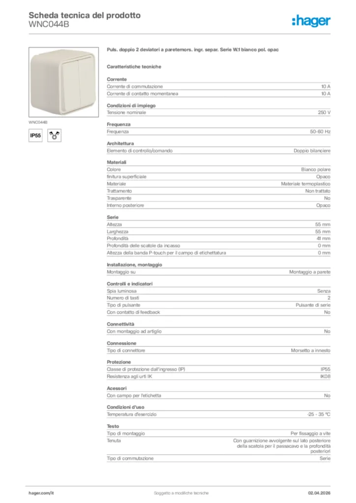 Immagine Hager Scheda tecnica del prodotto WNC044B | Hager Italia