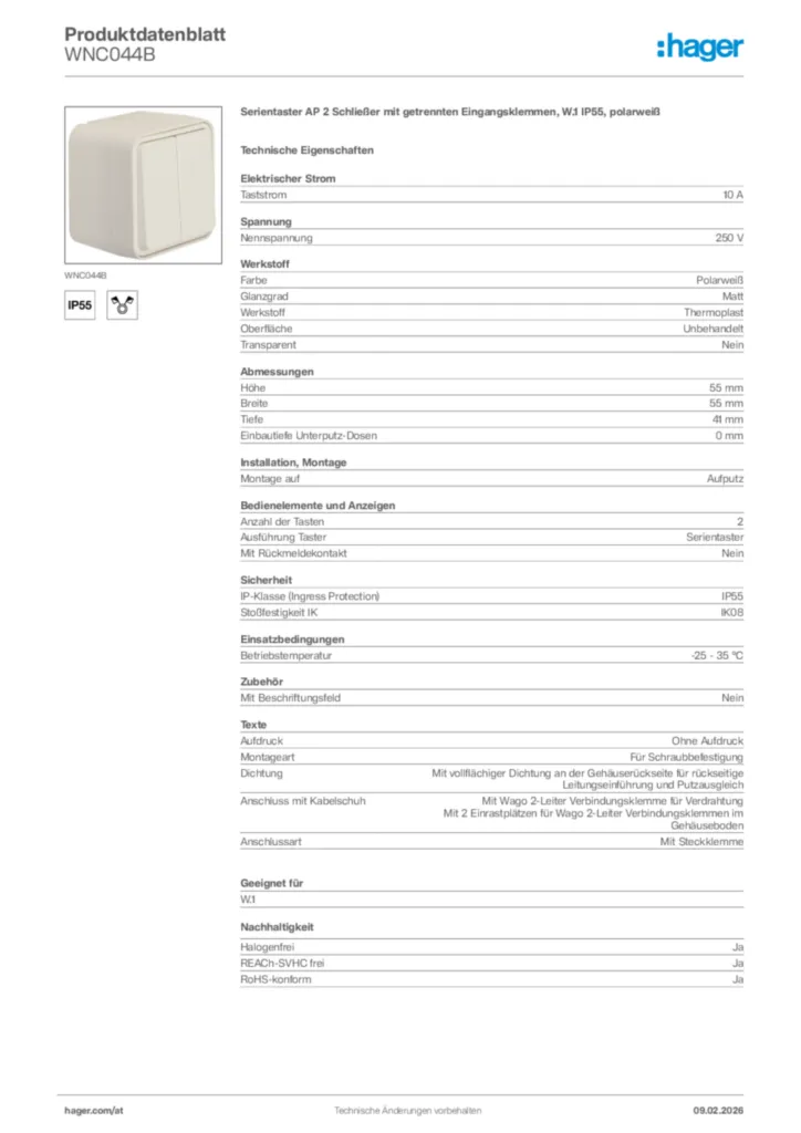 Bild Hager Produktdatenblatt WNC044B | Hager Deutschland