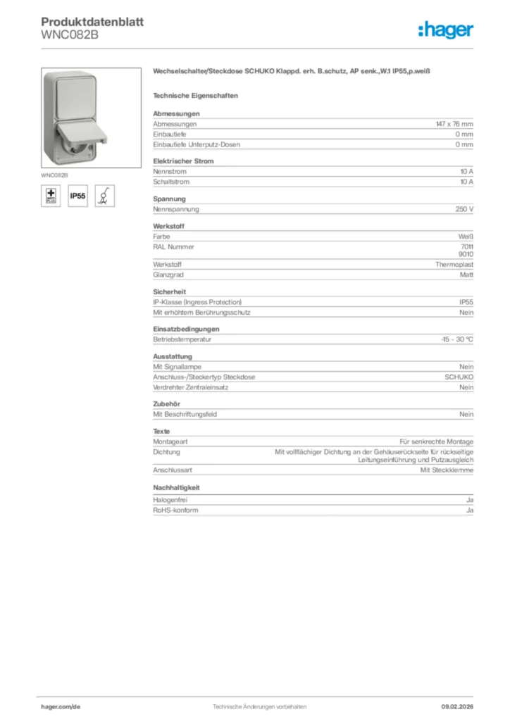 Bild Hager Produktdatenblatt WNC082B | Hager Deutschland