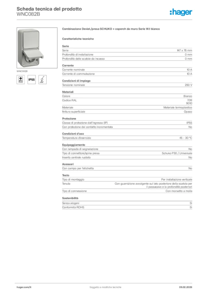 Immagine Hager Scheda tecnica del prodotto WNC082B | Hager Italia