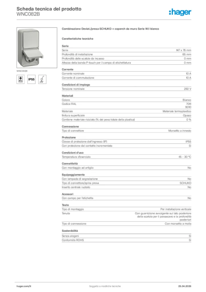Immagine Hager Scheda tecnica del prodotto WNC082B | Hager Italia