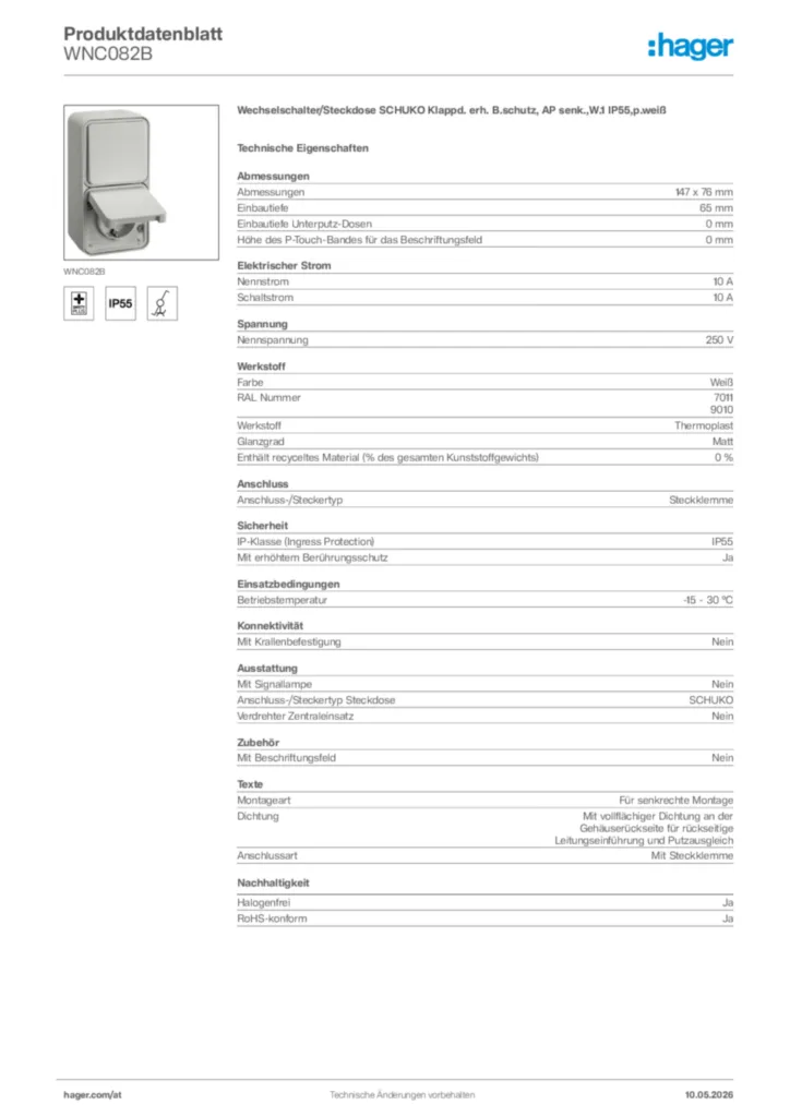 Bild Hager Produktdatenblatt WNC082B | Hager Deutschland