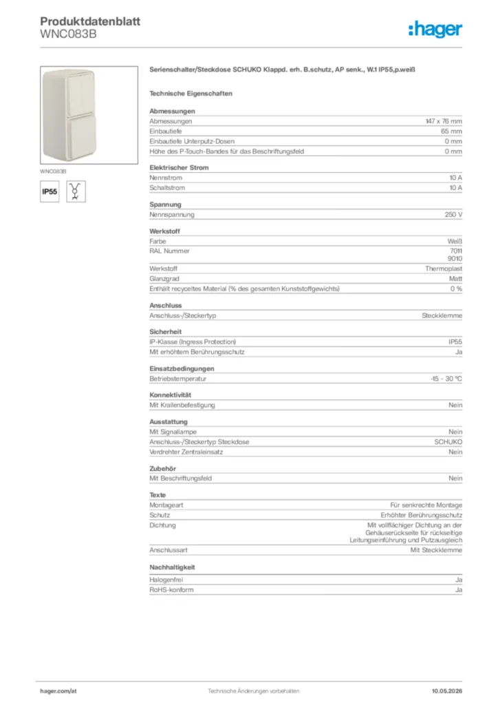 Bild Hager Produktdatenblatt WNC083B | Hager Deutschland