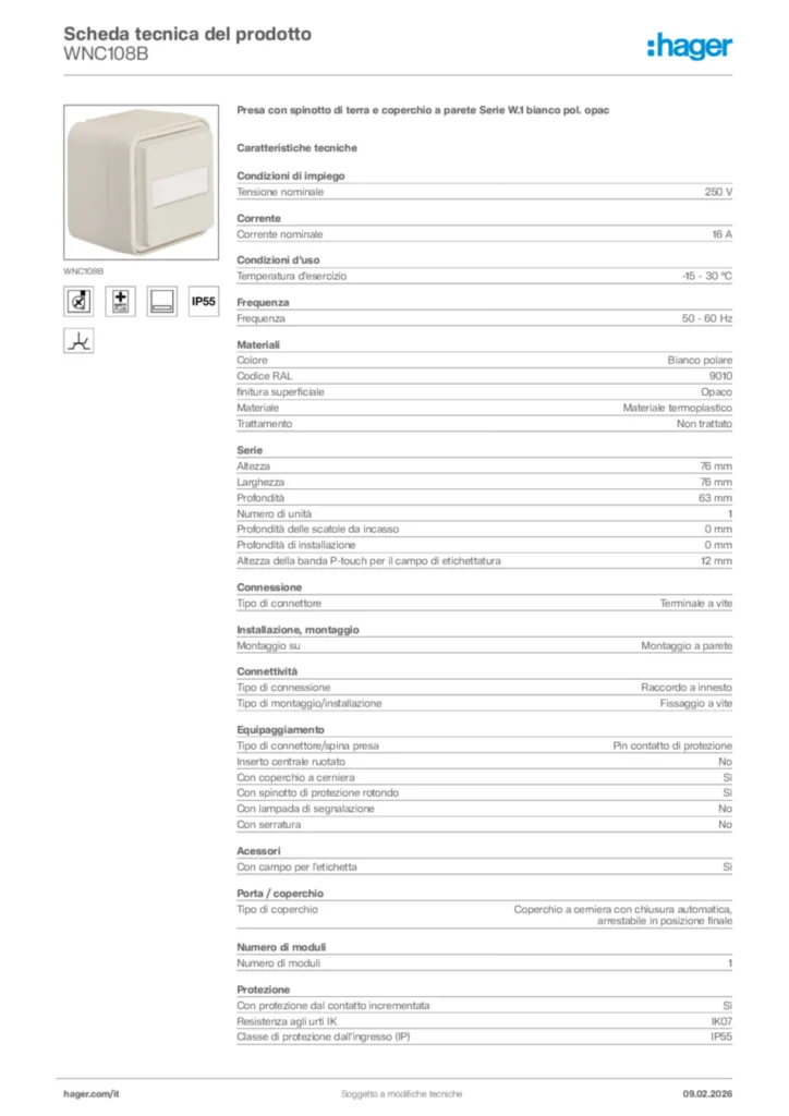 Immagine Hager Scheda tecnica del prodotto WNC108B | Hager Italia