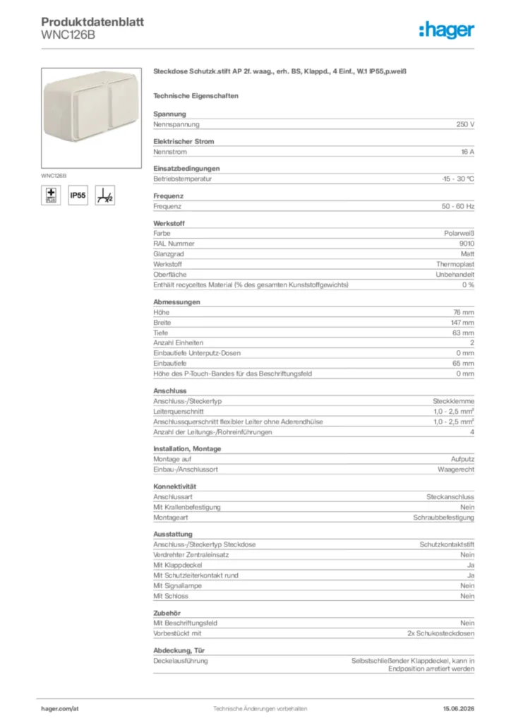 Bild Hager Produktdatenblatt WNC126B | Hager Deutschland