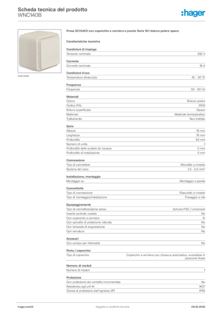 Immagine Hager Scheda tecnica del prodotto WNC140B | Hager Italia