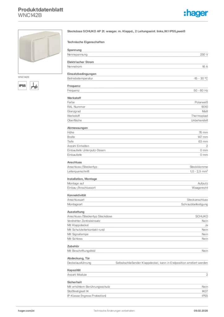 Bild Hager Produktdatenblatt WNC142B | Hager Deutschland
