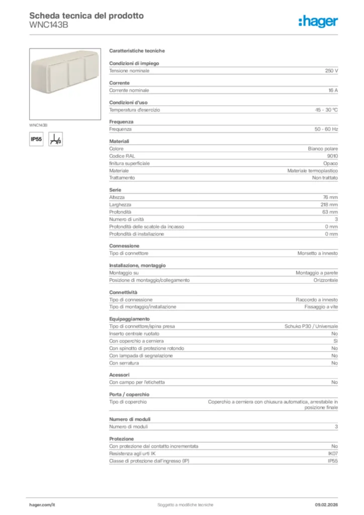 Immagine Hager Scheda tecnica del prodotto WNC143B | Hager Italia