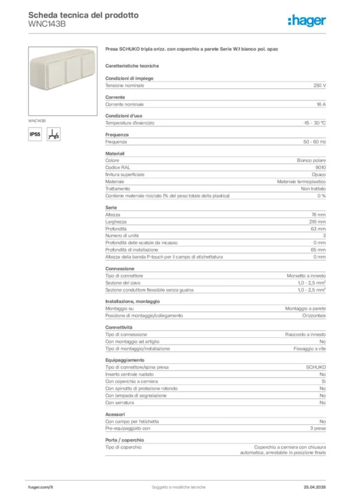 Immagine Hager Scheda tecnica del prodotto WNC143B | Hager Italia