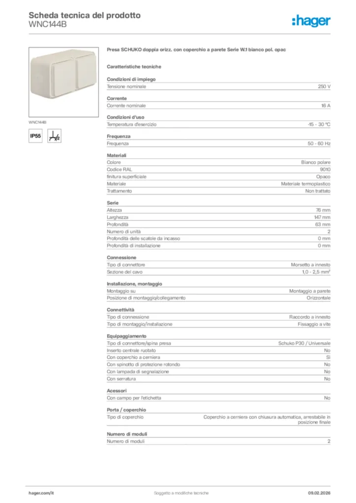 Immagine Hager Scheda tecnica del prodotto WNC144B | Hager Italia