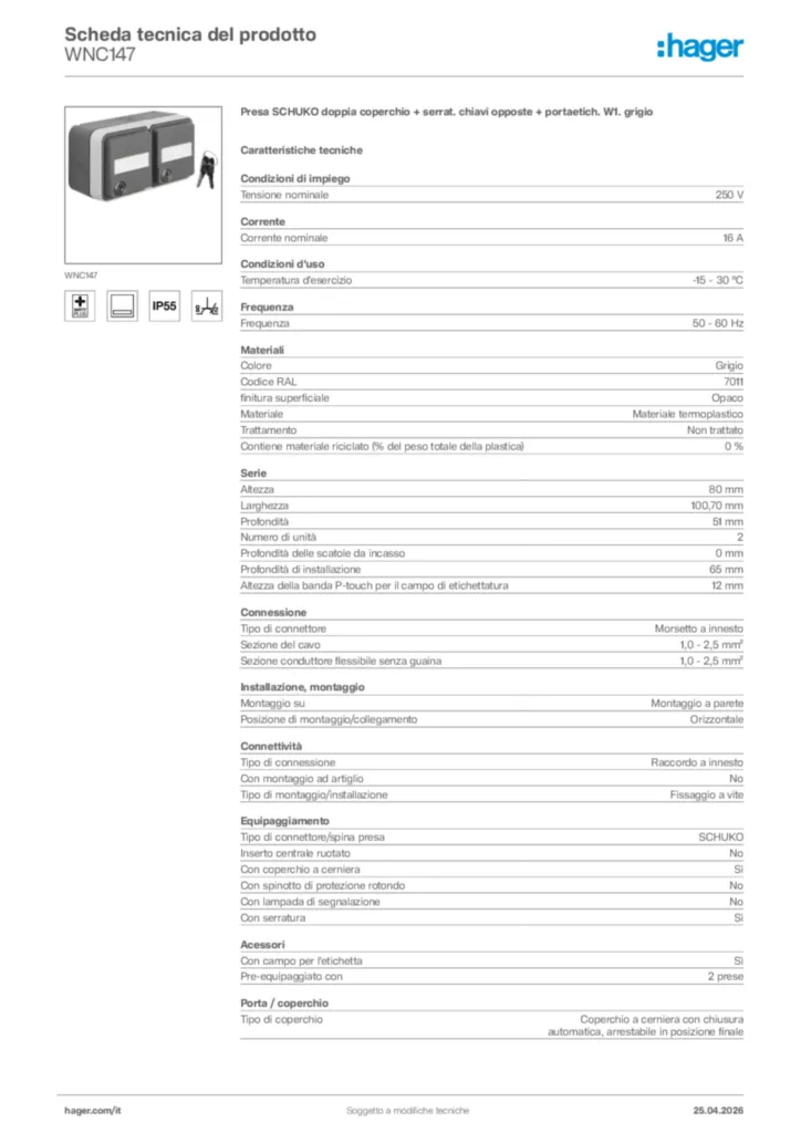 Immagine Hager Scheda tecnica del prodotto WNC147 | Hager Italia