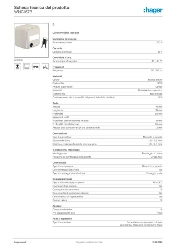 Immagine Hager Scheda tecnica del prodotto WNC167B | Hager Italia