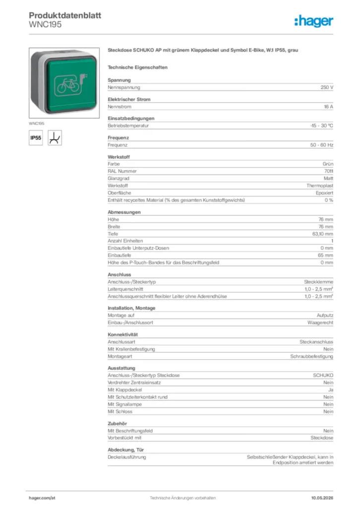 Bild Hager Produktdatenblatt WNC195 | Hager Deutschland