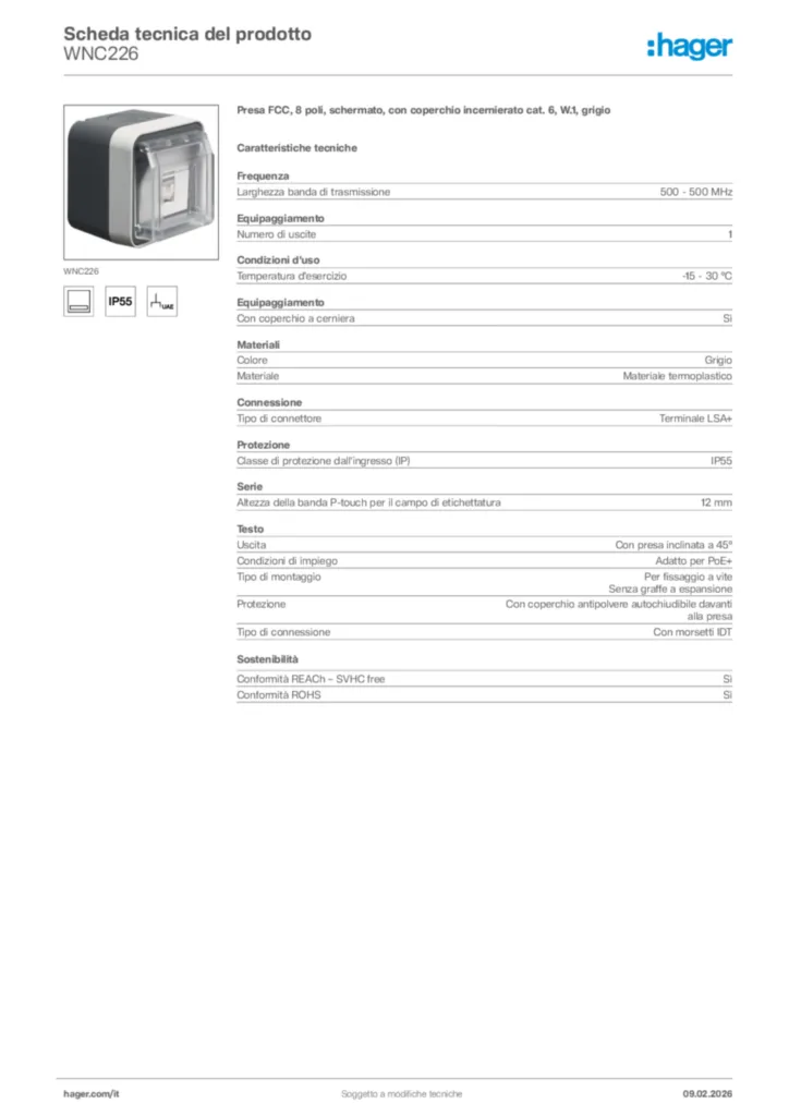 Immagine Hager Scheda tecnica del prodotto WNC226 | Hager Italia