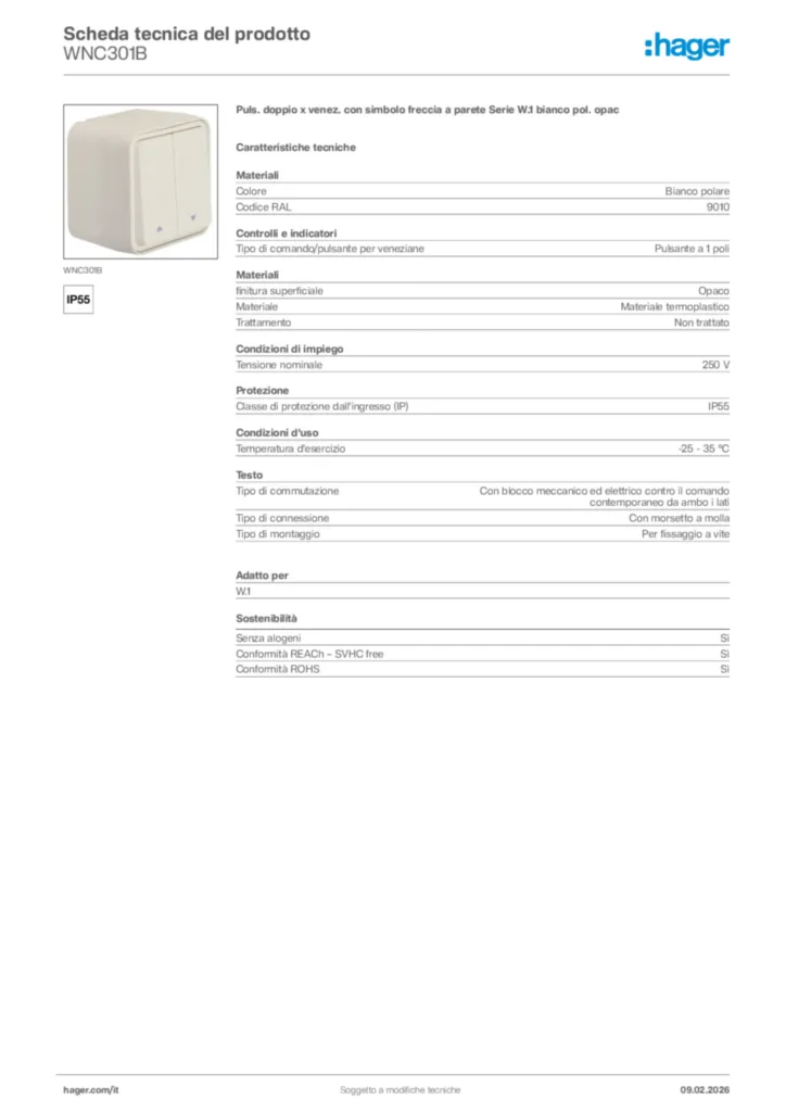 Immagine Hager Scheda tecnica del prodotto WNC301B | Hager Italia