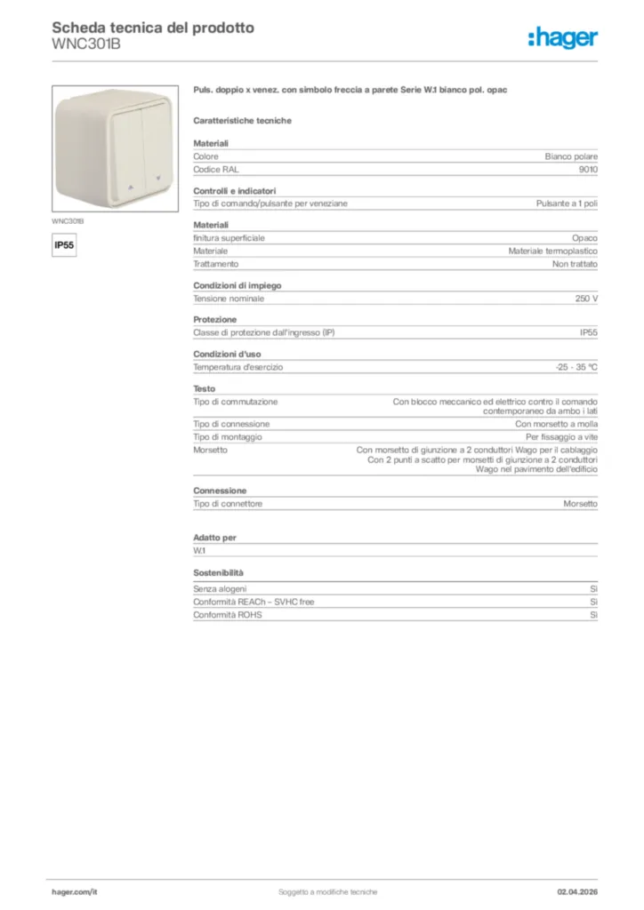 Immagine Hager Scheda tecnica del prodotto WNC301B | Hager Italia