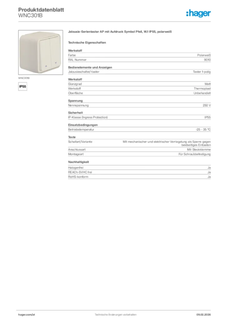 Bild Hager Produktdatenblatt WNC301B | Hager Deutschland