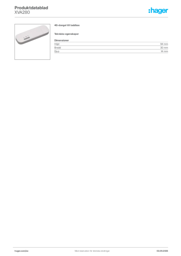 Bild Hager Produktdatablad XVA280 | Hager Sverige