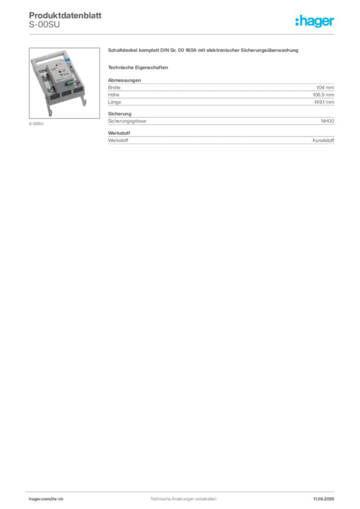 Bild Hager Produktdatenblatt S-00SU | Hager Schweiz