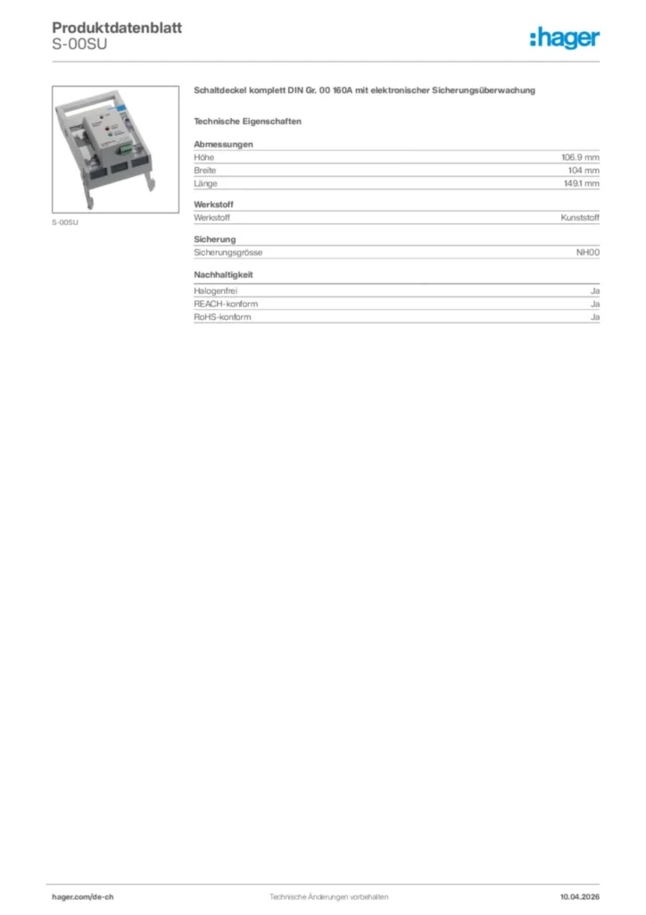 Bild Hager Produktdatenblatt S-00SU | Hager Schweiz