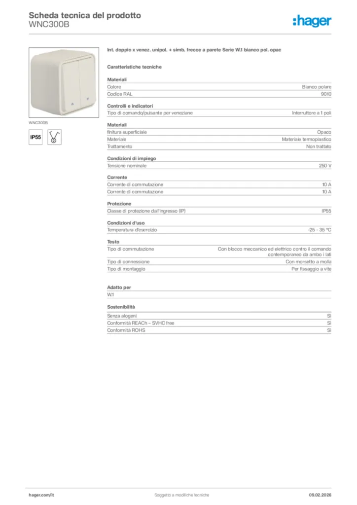 Immagine Hager Scheda tecnica del prodotto WNC300B | Hager Italia