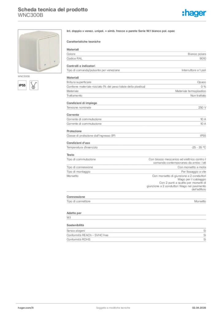 Immagine Hager Scheda tecnica del prodotto WNC300B | Hager Italia