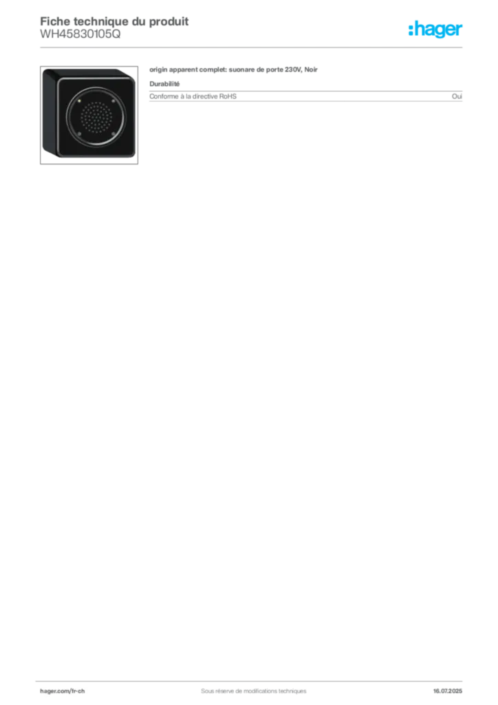 Image Hager Fiche technique du produit WH45830105Q | Hager Suisse