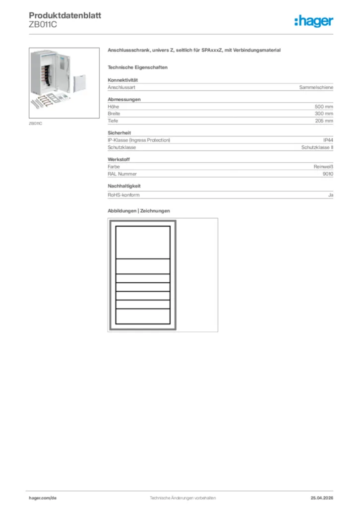 Bild Hager Produktdatenblatt ZB011C | Hager Deutschland