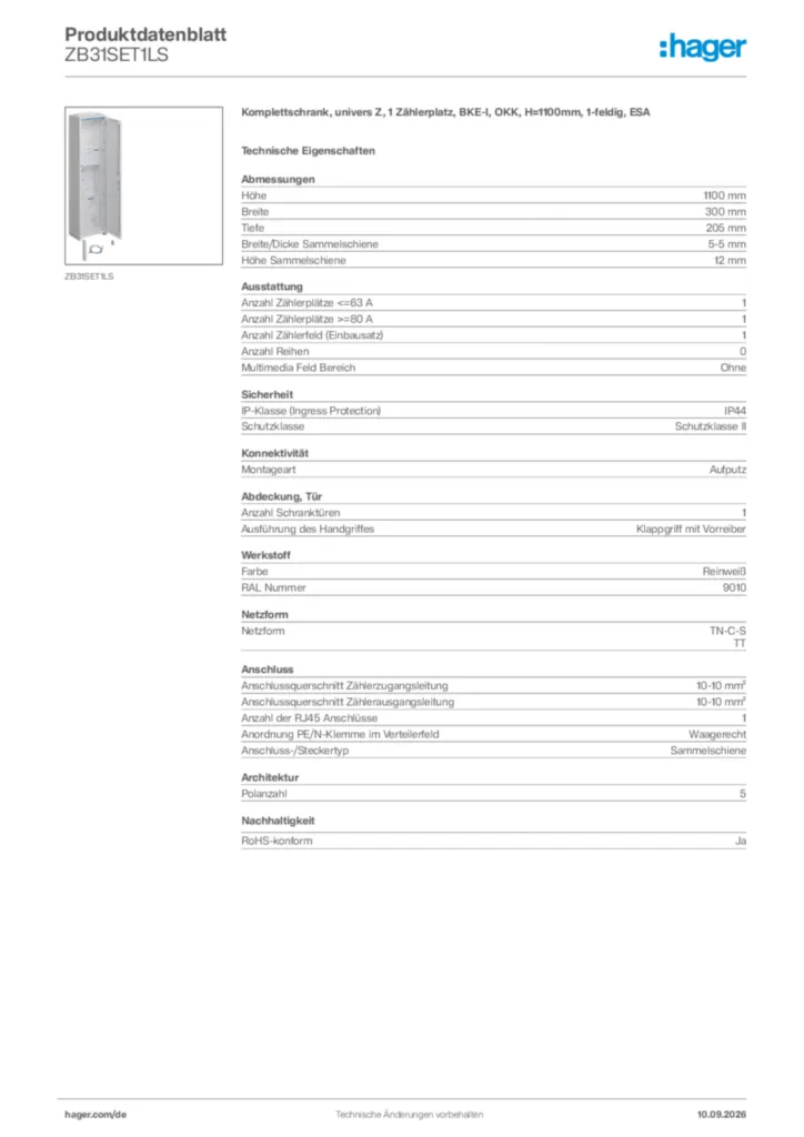 Bild Hager Produktdatenblatt ZB31SET1LS | Hager Deutschland
