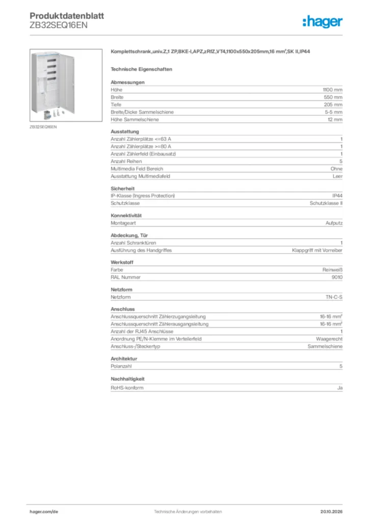 Bild Hager Produktdatenblatt ZB32SEQ16EN | Hager Deutschland